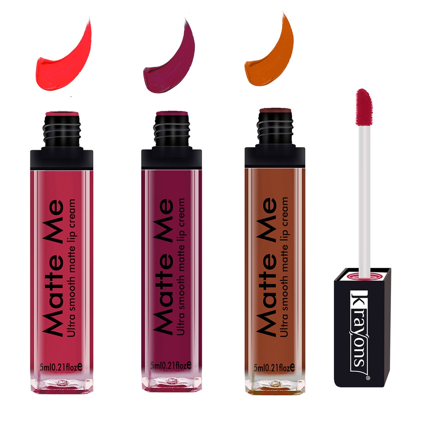 Krayons Matte Me Ultra Smooth Matte Liquid Lip Color, Mask Proof, Waterproof, Longlasting, 5ml Each, Combo, Pack of 3 (Sunset Orange, Wow Pink, Coffee Creme)