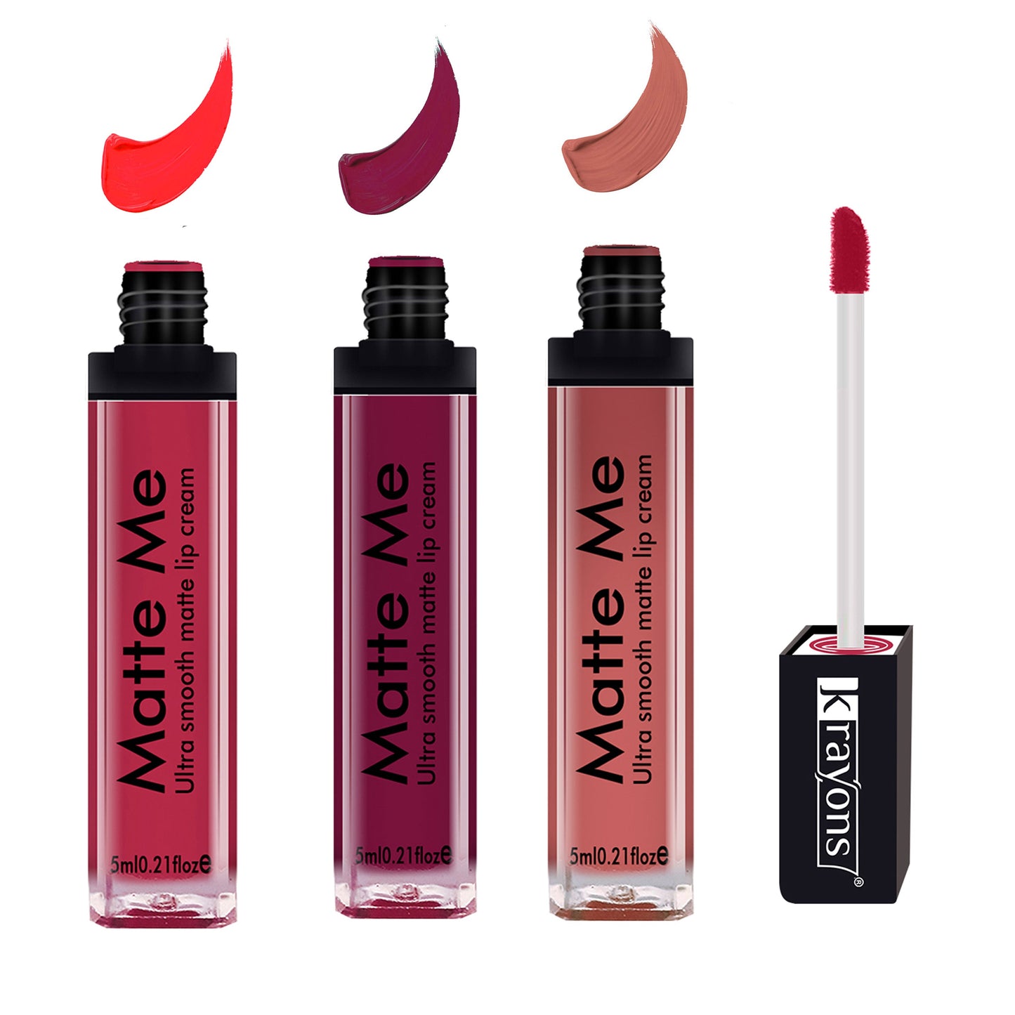 Krayons Matte Me Ultra Smooth Matte Liquid Lip Color, Mask Proof, Waterproof, Longlasting, 5ml Each, Combo, Pack of 3 (Sunset Orange, Wow Pink, Nude Embrace)
