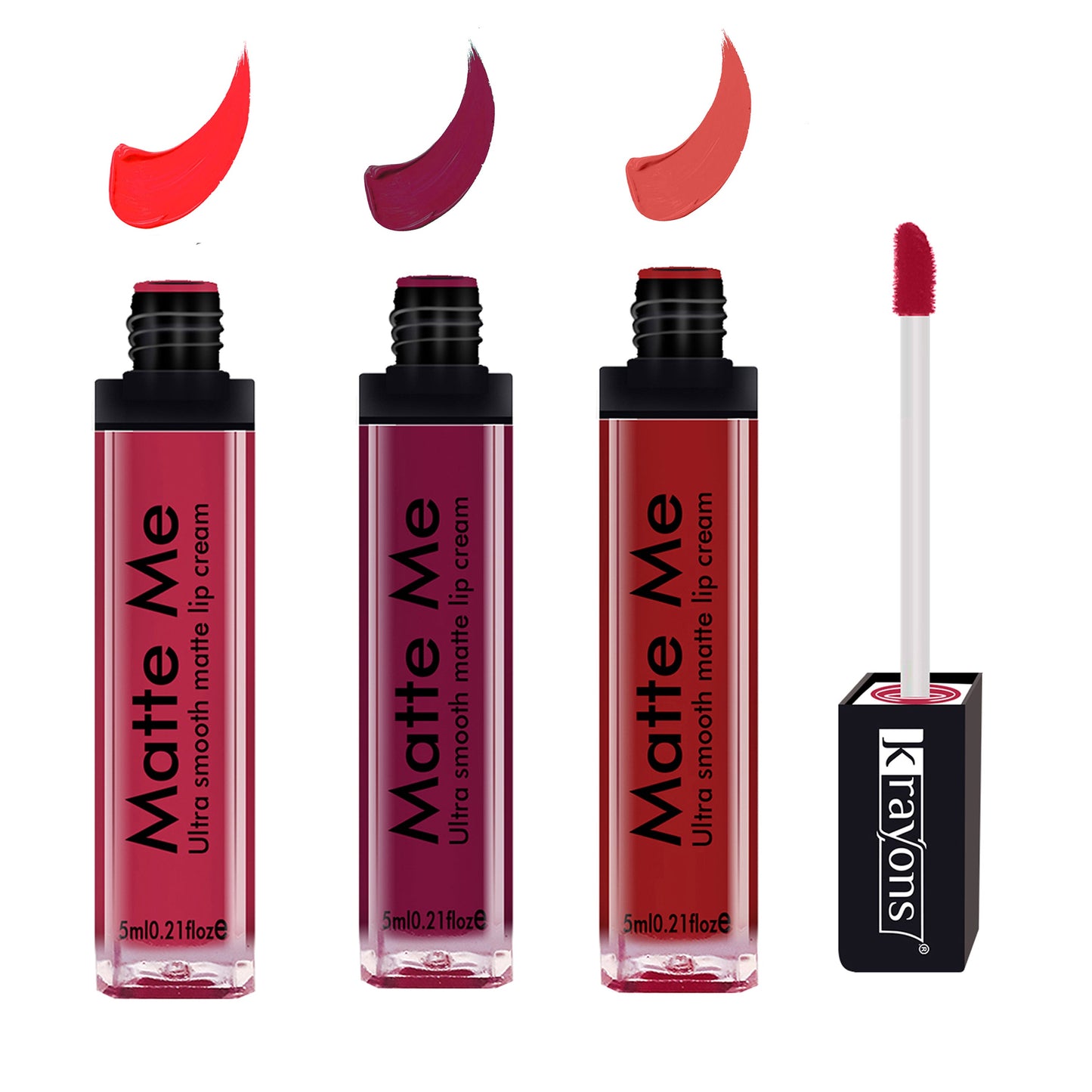 Krayons Matte Me Ultra Smooth Matte Liquid Lip Color, Mask Proof, Waterproof, Longlasting, 5ml Each, Combo, Pack of 3 (Sunset Orange, Wow Pink, Hyper Orange)