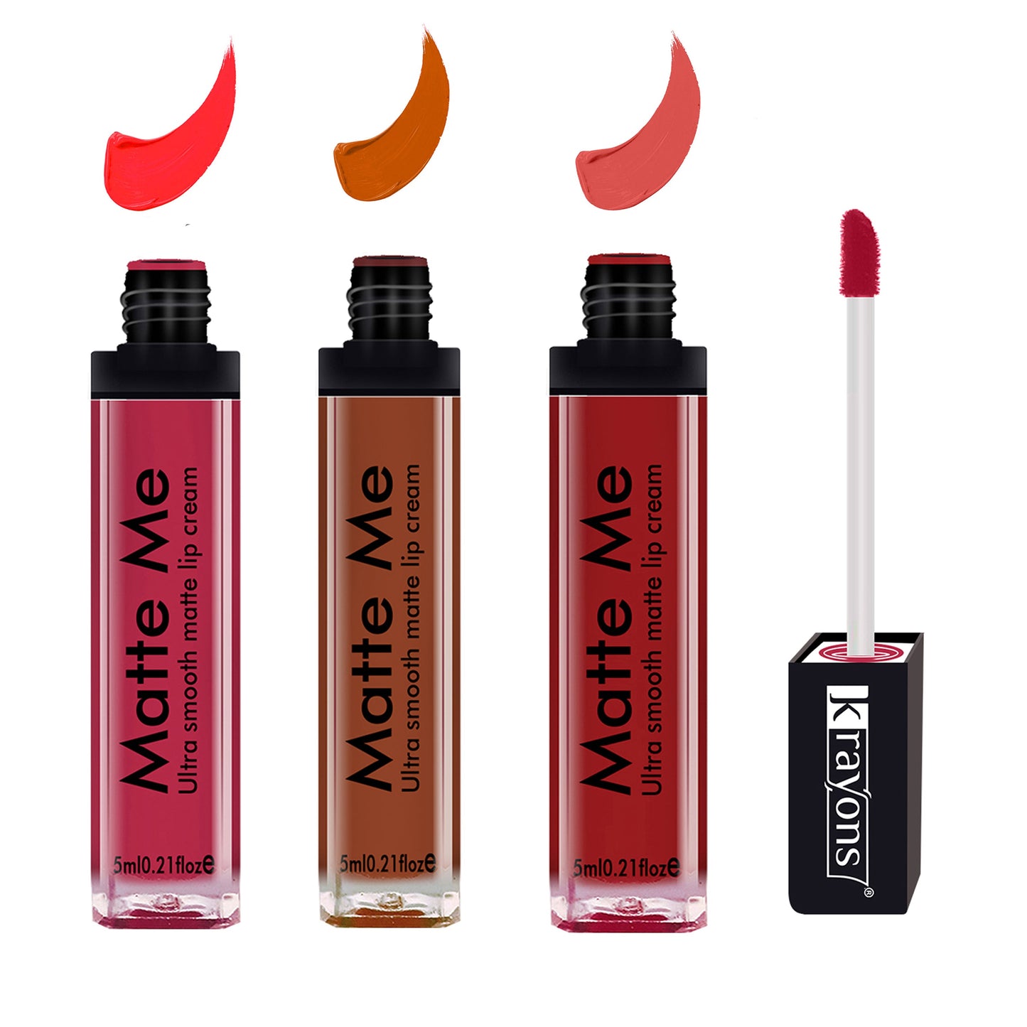 Krayons Matte Me Ultra Smooth Matte Liquid Lip Color, Mask Proof, Waterproof, Longlasting, 5ml Each, Combo, Pack of 3 (Sunset Orange, Coffee Creme, Hyper Orange)