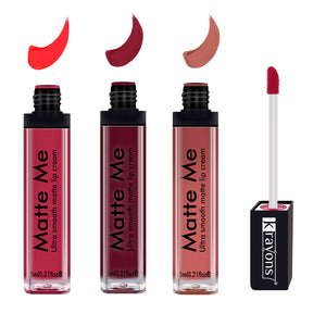 Krayons Matte Me Ultra Smooth Matte Liquid Lip Color, Mask Proof, Waterproof, Longlasting, 5ml Each, Combo, Pack of 3 (Sunset Orange, Pink Fever, Nude Embrace)