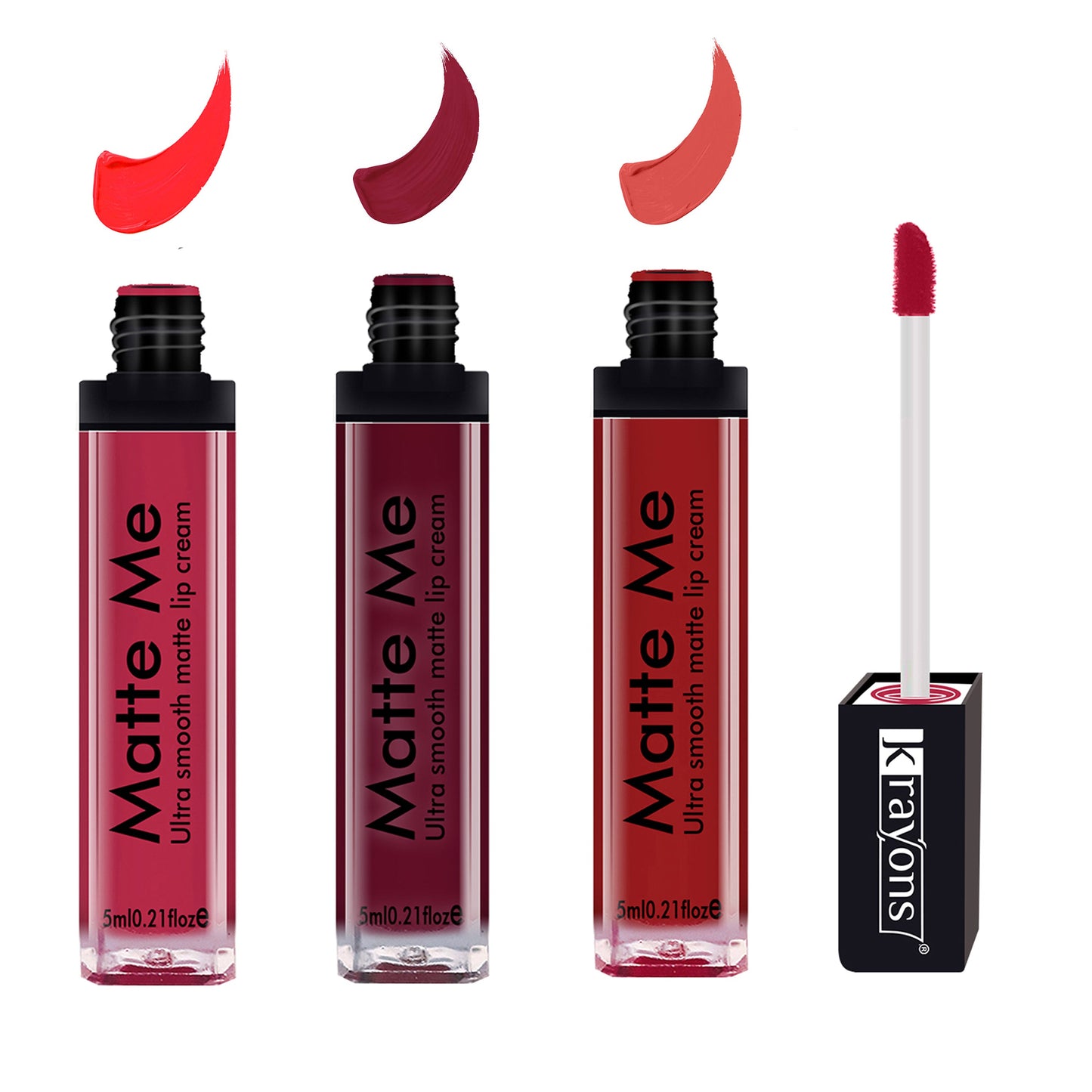 Krayons Matte Me Ultra Smooth Matte Liquid Lip Color, Mask Proof, Waterproof, Longlasting, 5ml Each, Combo, Pack of 3 (Sunset Orange, Pink Fever, Hyper Orange)