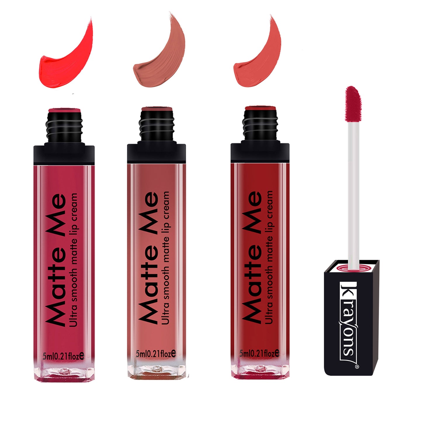 Krayons Matte Me Ultra Smooth Matte Liquid Lip Color, Mask Proof, Waterproof, Longlasting, 5ml Each, Combo, Pack of 3 (Sunset Orange, Hyper Orange, Nude Embrace)