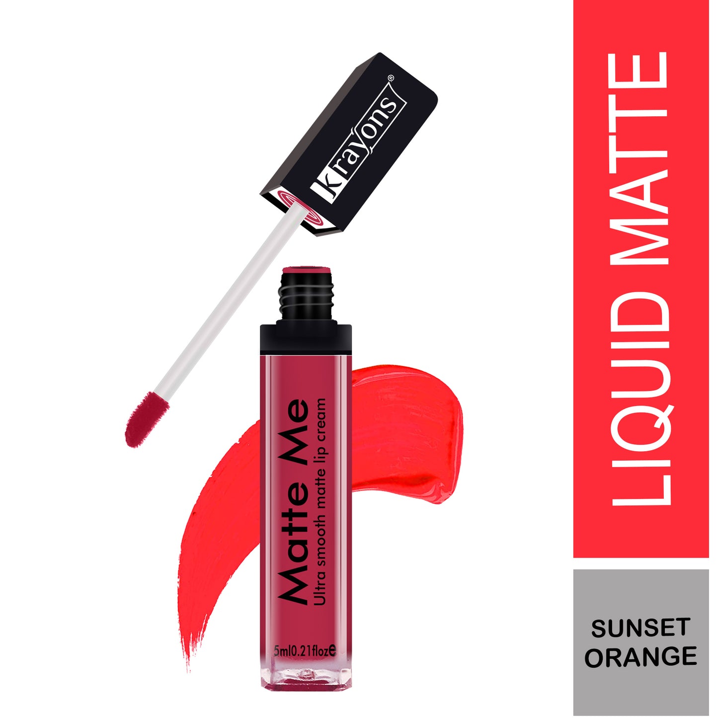 Krayons Matte Me Ultra Smooth Matte Liquid Lip Color, Mask Proof, Waterproof, Longlasting, 5ml (Sunset Orange)