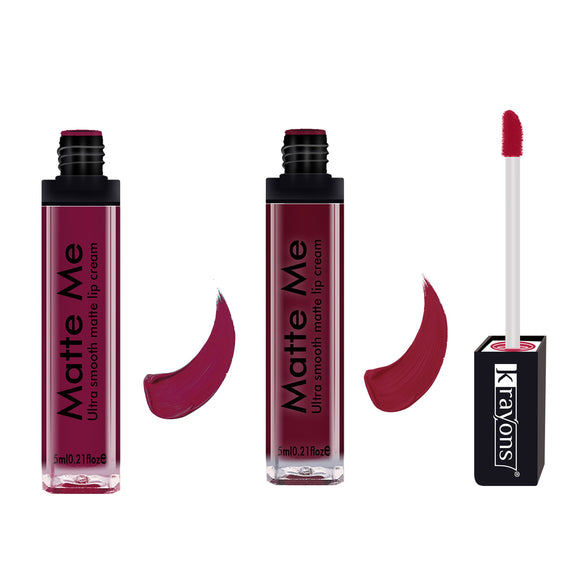 Krayons Matte Me Ultra Smooth Matte Liquid Lip Color, Mask Proof, Waterproof, Longlasting, 5ml Each, Combo, Pack of 2 (Wow Pink, Majestic Maroon)