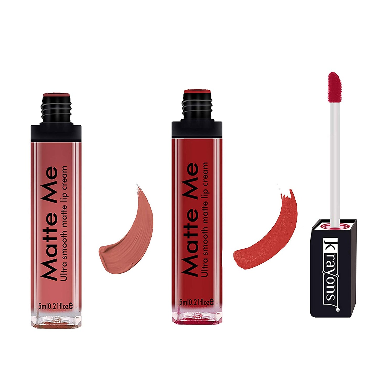 Krayons Matte Me Ultra Smooth Matte Liquid Lip Color, Mask Proof, Waterproof, Longlasting, 5ml Each, Combo, Pack of 2 (Nude Embrace, Hyper Orange)