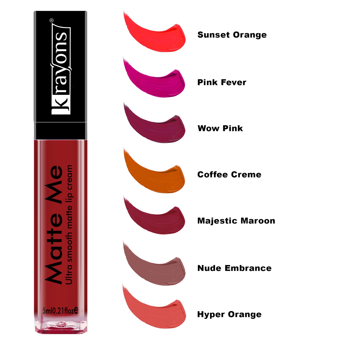 Krayons Matte Me Ultra Smooth Matte Liquid Lip Color, Mask Proof, Waterproof, Longlasting, 5ml (Hyper Orange)
