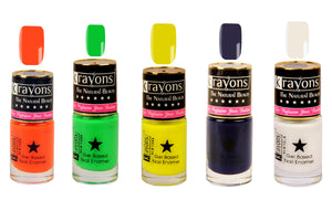 Krayons Gel Base Glossy Effect Nail Polish Enamel Color, Waterproof, Longlasting, 6ml Each, Combo, Pack of 5 (Neon Orange, Neon Green, Neon Yellow, Deep Blue, White Canvas)