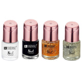 Krayons Crazy Gel Nail Enamel, Waterproof, Longlasting, 8ml Each, Multicolor, Pack of 4 (Shimmer Golden, Shimmer Silver, Black Shadow, White Snow)