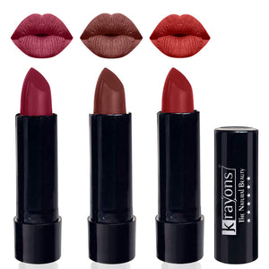 Krayons Cute  Matte Lipstick, Waterproof, Longlasting, 3.5gm Each, Pack of 3 (Shocking Pink, Brick Tone, Signal Red)