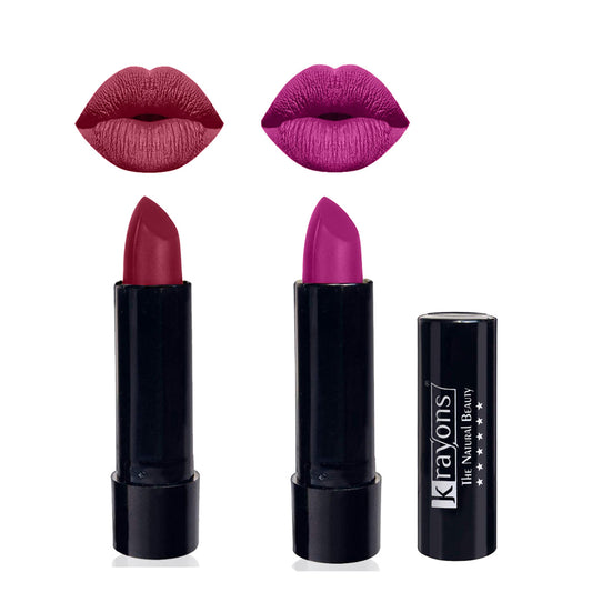 Krayons Cute  Matte Lipstick, Waterproof, Longlasting, 3.5gm Each, Pack of 2 (Shocking Pink, French Rose) )