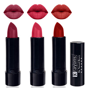 Krayons Cute Pop Matte Lipstick, Waterproof, Longlasting, 3.5gm Each, Pack of 3 (Shocking Pink, First Crush, Centre Stage)