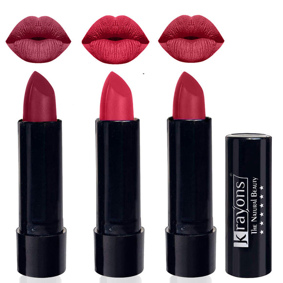 Krayons Cute  Matte Lipstick, Waterproof, Longlasting, 3.5gm Each, Pack of 3 (Shocking Pink, First Crush, Orange Tango)