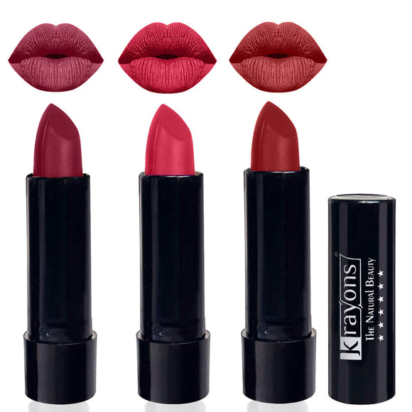 Krayons Cute  Matte Lipstick, Waterproof, Longlasting, 3.5gm Each, Pack of 3 (Shocking Pink, First Crush, Signal Red)
