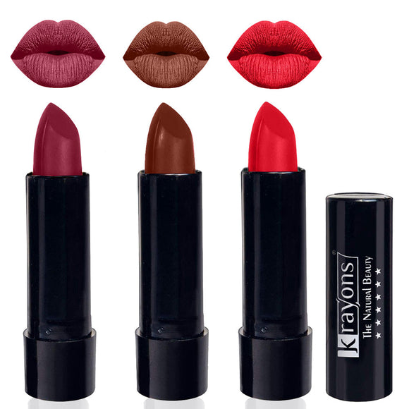 Krayons Cute Pop Matte Lipstick, Waterproof, Longlasting, 3.5gm Each, Pack of 3 (Shocking Pink, Chocolate Mocha, Orange Crush)