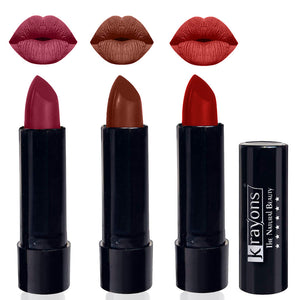Krayons Cute  Matte Lipstick, Waterproof, Longlasting, 3.5gm Each, Pack of 3 (Shocking Pink, Chocolate Mocha, Centre Stage)