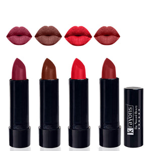 Krayons Cute  Matte Lipstick, Waterproof, Longlasting, 3.5gm Each, Pack of 4 (Shocking Pink, Chocolate Mocha, Orange Crush, Signal Red)