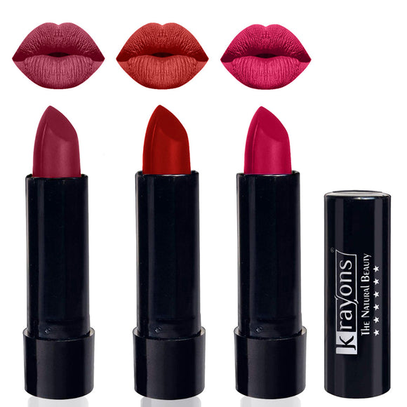 Krayons Cute  Matte Lipstick, Waterproof, Longlasting, 3.5gm Each, Pack of 3 (Shocking Pink, Centre Stage, Pink Lips)