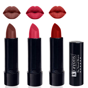 Krayons Cute Pop Matte Lipstick, Waterproof, Longlasting, 3.5gm Each, Pack of 3 (Brick Tone, First Crush, Centre Stage)