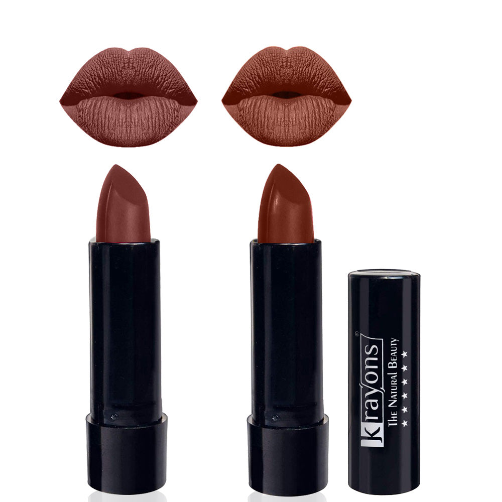 Krayons Cute  Matte Lipstick, Waterproof, Longlasting, 3.5gm Each, Pack of 2 (Brick Tone, Chocolate Mocha)