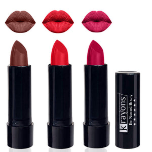 Krayons Cute  Matte Lipstick, Waterproof, Longlasting, 3.5gm Each, Pack of 3 (Brick Tone, Orange Crush, Pink Lips)