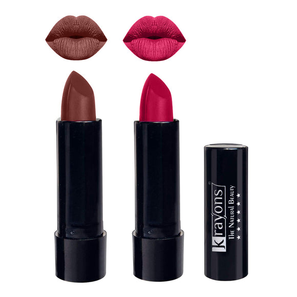 Krayons Cute  Matte Lipstick, Waterproof, Longlasting, 3.5gm Each, Pack of 2 (Brick Tone, Pink Lips)
