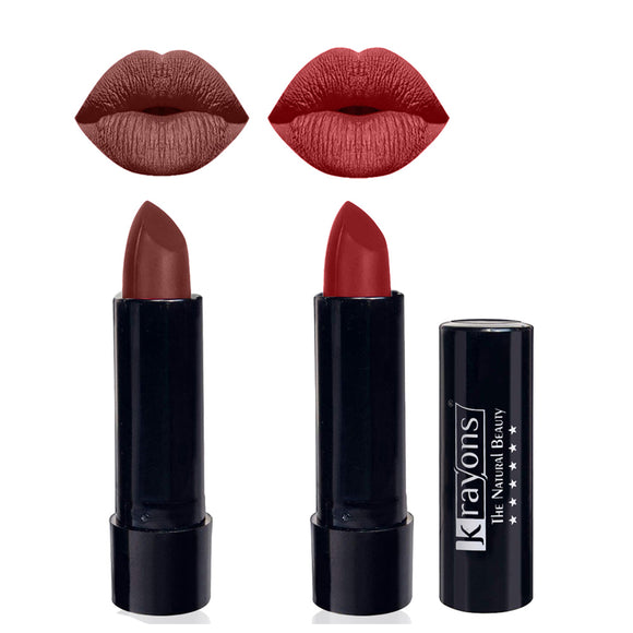 Krayons Cute  Matte Lipstick, Waterproof, Longlasting, 3.5gm Each, Pack of 2 (Brick Tone, Signal Red)