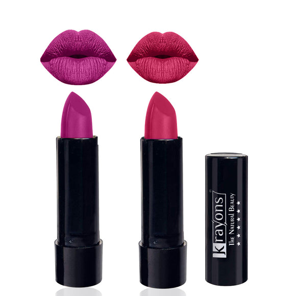 Krayons Cute Pop Matte Lipstick, Waterproof, Longlasting, 3.5gm Each, Pack of 2 (French Rose, Angel Pink )