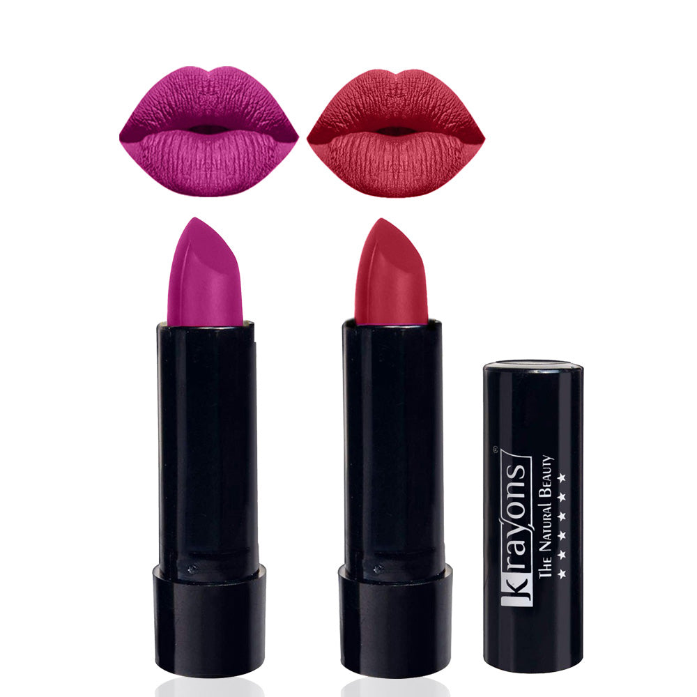 Krayons Cute  Matte Lipstick, Waterproof, Longlasting, 3.5gm Each, Pack of 2 (French Rose, Orange Tango)