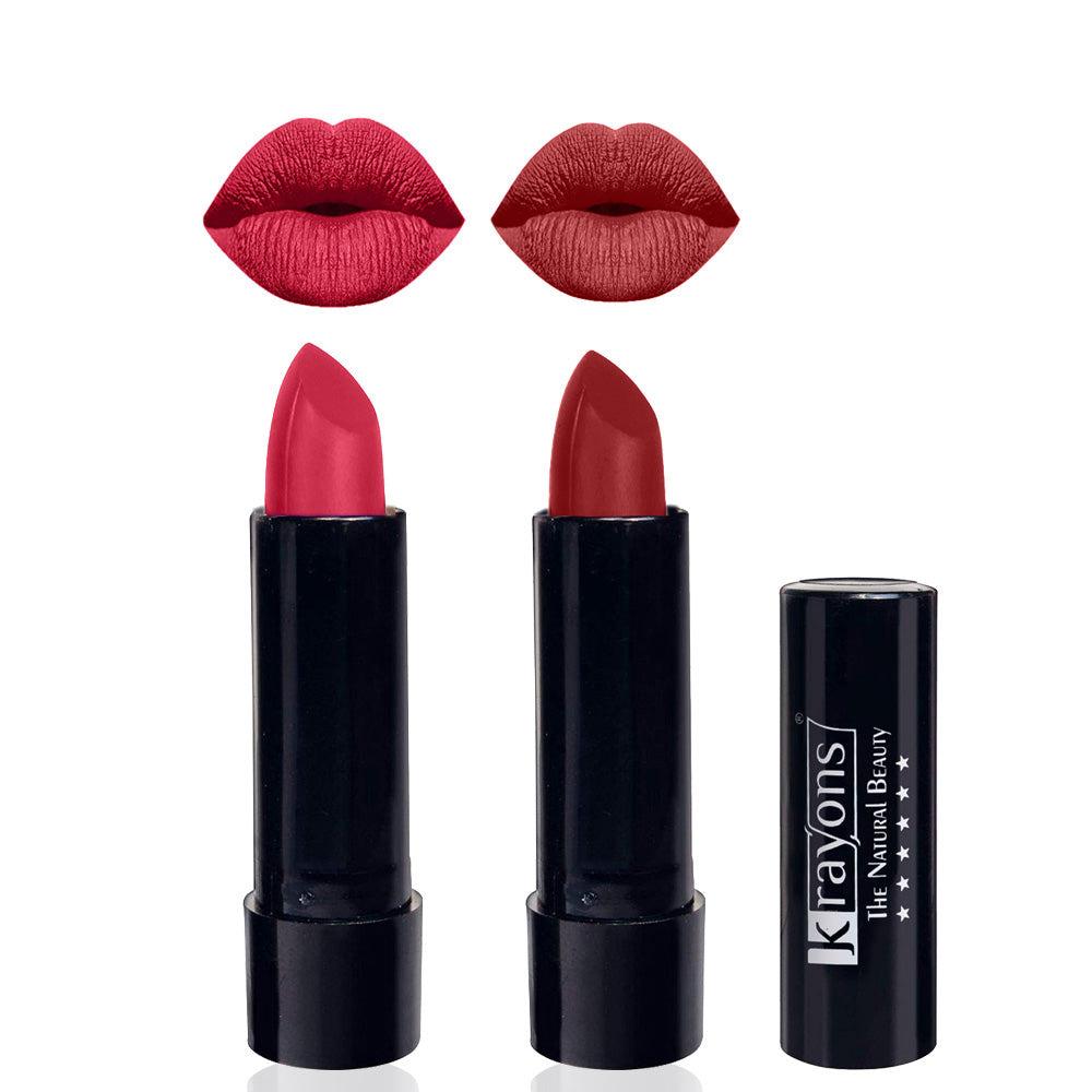 Krayons Cute  Matte Lipstick, Waterproof, Longlasting, 3.5gm Each, Pack of 2 (First Crush, Signal Red)