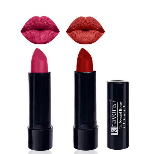 Krayons Cute  Matte Lipstick, Waterproof, Longlasting, 3.5gm Each, Pack of 2 (Angel Pink, Centre Stage)
