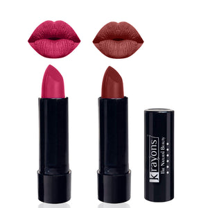 Krayons Cute Pop Matte Lipstick, Waterproof, Longlasting, 3.5gm Each, Pack of 2 (Angel Pink, Cherry Maroon)