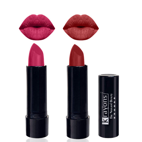 Krayons Cute  Matte Lipstick, Waterproof, Longlasting, 3.5gm Each, Pack of 2 (Angel Pink, Signal Red)