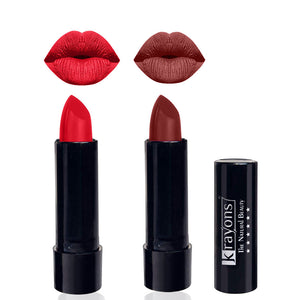 Krayons Cute  Matte Lipstick, Waterproof, Longlasting, 3.5gm Each, Pack of 2 (Orange Crush, Cherry Maroon)