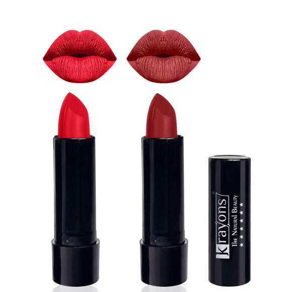 Krayons Cute  Matte Lipstick, Waterproof, Longlasting, 3.5gm Each, Pack of 2 (Orange Crush, Signal Red)