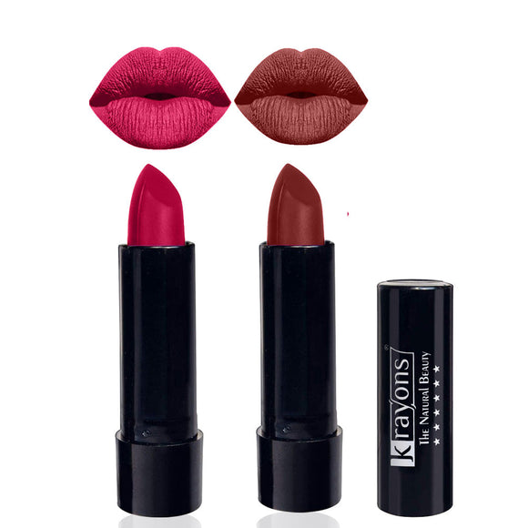 Krayons Cute Pop Matte Lipstick, Waterproof, Longlasting, 3.5gm Each, Pack of 2 (Pink Lips, Cherry Maroon)