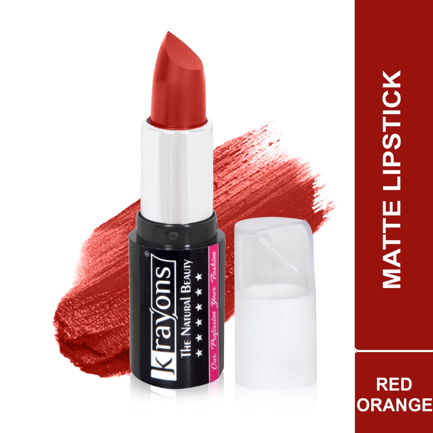 Krayons White Secret Moisturizing Matte lipstick, Waterproof, Long lasting, Red Orange, 4gm