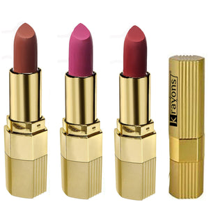 Krayons Desire Matte Lipstick, Highly Pigmented, Longlasting, 3.5g Each, Combo, Pack of 3 (Caramel Brown, Pink Mulbery, Garnet Red)