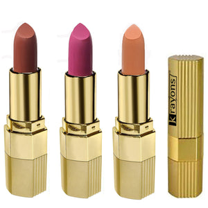 Krayons Desire Matte Lipstick, Highly Pigmented, Longlasting, 3.5g Each, Combo, Pack of 3 (Caramel Brown, Pink Mulbery, Nude Caramel)