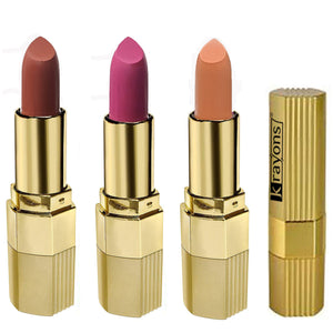 Krayons Desire Matte Lipstick, Highly Pigmented, Longlasting, 3.5g Each, Combo, Pack of 3 (Caramel Brown, Pink Mulbery, Cherry Love)