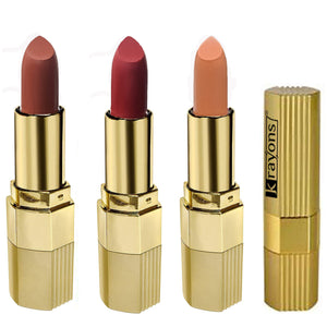 Krayons Desire Matte Lipstick, Highly Pigmented, Longlasting, 3.5g Each, Combo, Pack of 3 (Caramel Brown, Scarlet Red, Nude Caramel)
