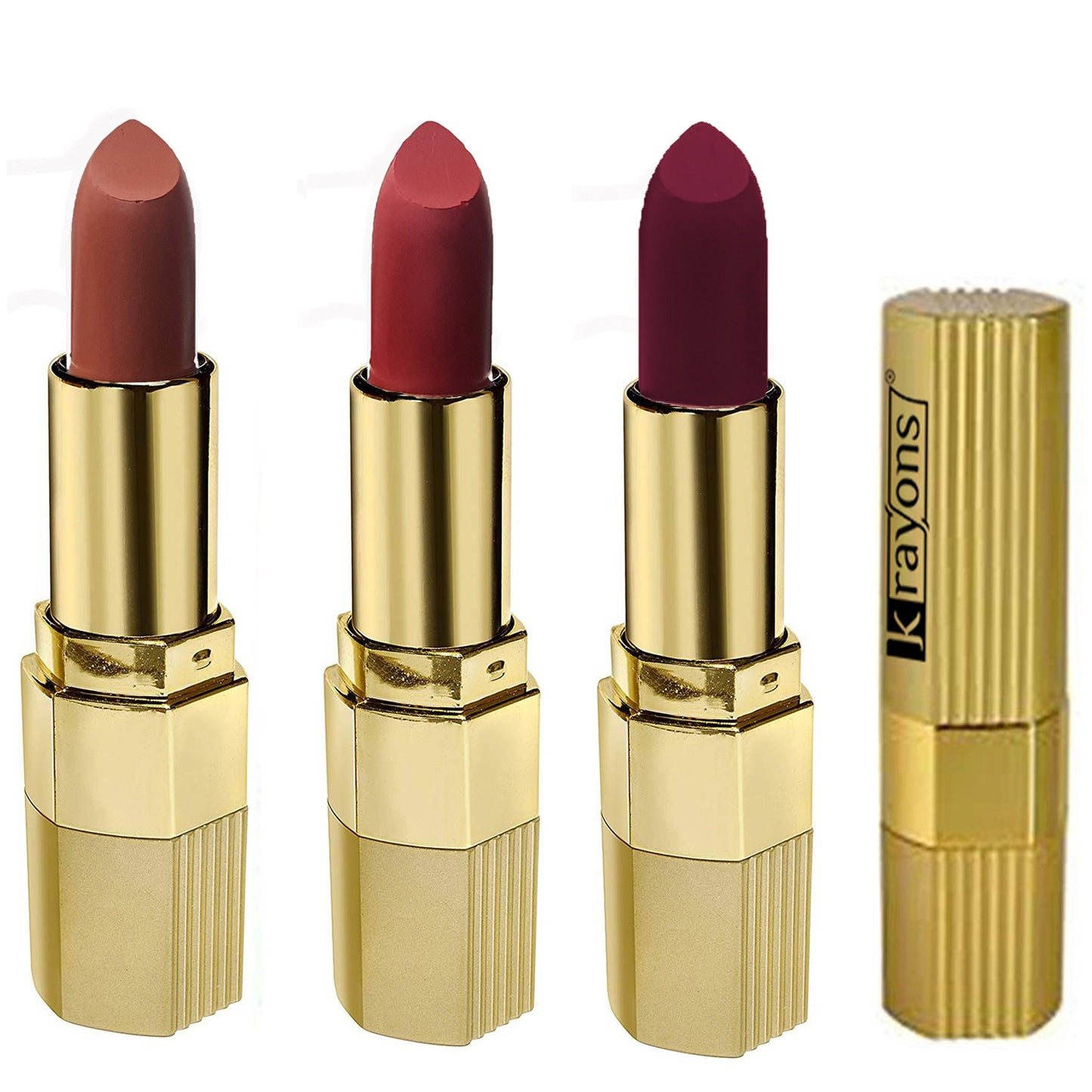 Krayons Desire Matte Lipstick, Highly Pigmented, Longlasting, 3.5g Each, Combo, Pack of 3 (Caramel Brown, Scarlet Red, Cherry Love)