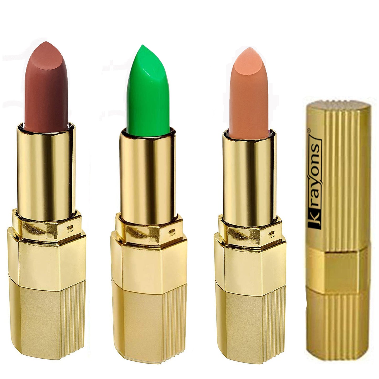 Krayons Desire Lipstick, Highly Pigmented, Longlasting, 3.5g Each, Combo, Pack of 3 (Caramel Brown, Magic Pink, Nude Caramel)
