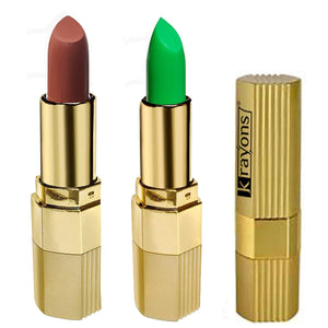 Krayons Desire Lipstick, Highly Pigmented, Longlasting, 3.5g Each, Combo, Pack of 2 (Caramel Brown, Magic Pink)