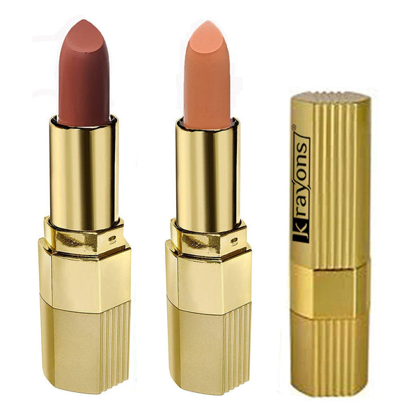 Krayons Desire Matte Lipstick, Highly Pigmented, Longlasting, 3.5g Each, Combo, Pack of 2 (Caramel Brown, Nude Caramel)