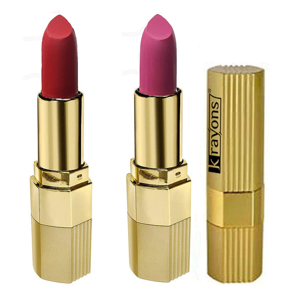 Krayons Desire Matte Lipstick, Highly Pigmented, Longlasting, 3.5g Each, Combo, Pack of 2 (Pink Mulbery, Scarlet Red)