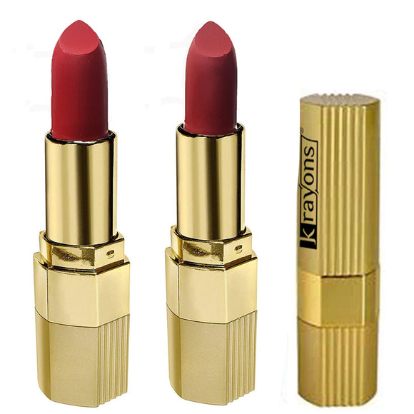 Krayons Desire Matte Lipstick, Highly Pigmented, Longlasting, 3.5g Each, Combo, Pack of 2 (Scarlet Red, Garnet Red)