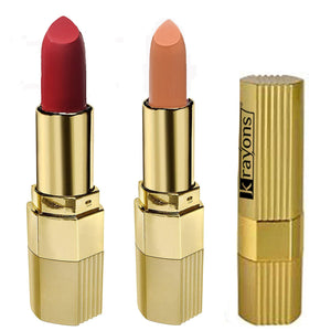 Krayons Desire Matte Lipstick, Highly Pigmented, Longlasting, 3.5g Each, Combo, Pack of 2 (Scarlet Red, Nude Caramel)