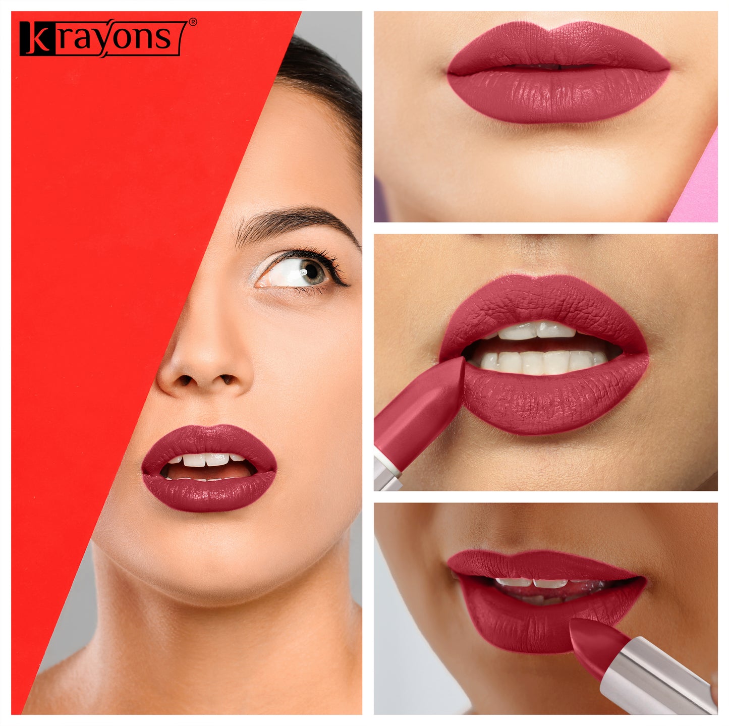 Krayons White Secret Moisturizing Matte lipstick, Waterproof, Long lasting, Coral Nude, Red Orange, Rust Pink, 4gm Each, Combo (Pack of 3)