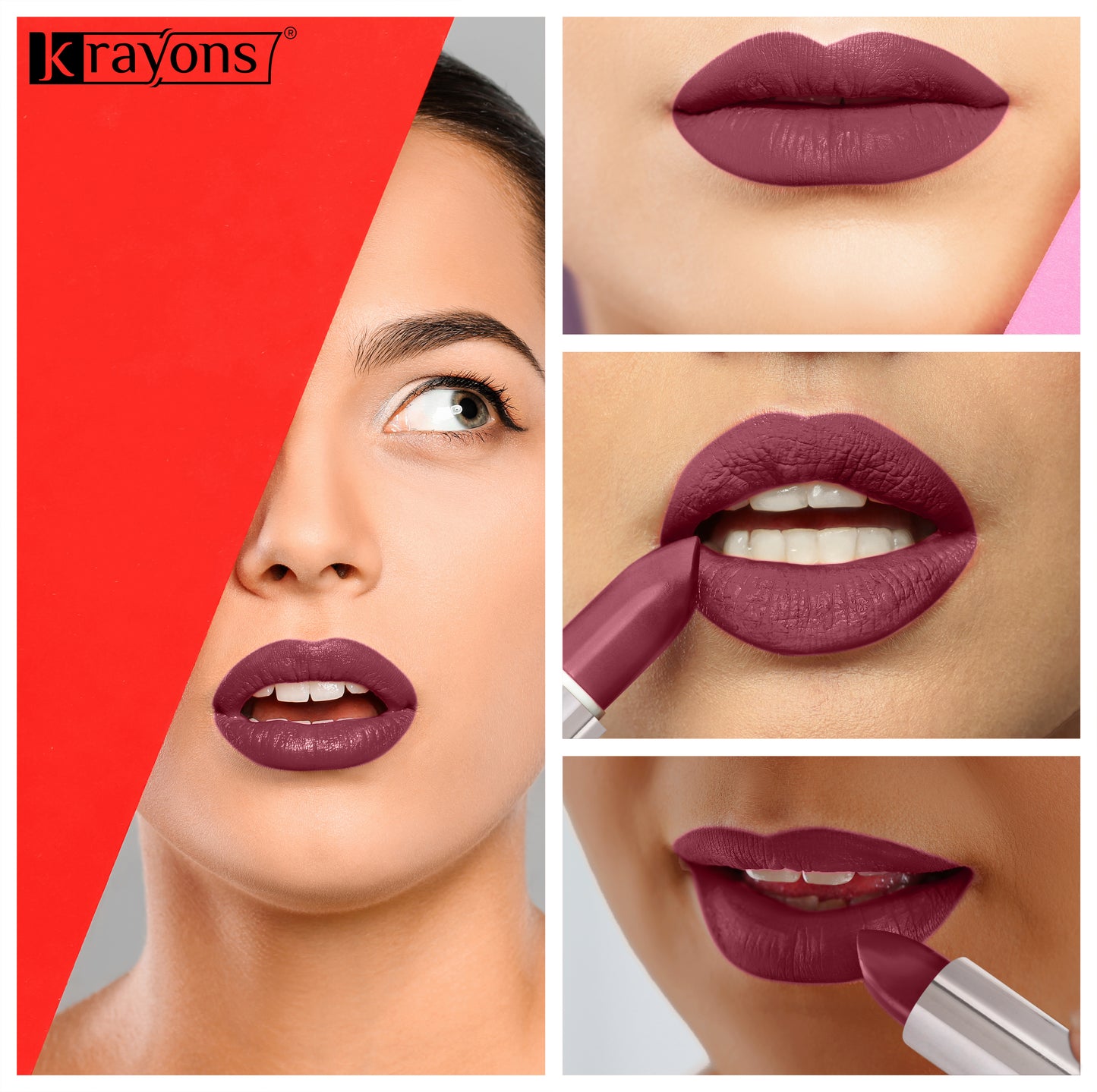 Krayons White Secret Moisturizing Matte lipstick, Waterproof, Long lasting, Pink Rouge, Indian Red, Moody Maroon, 4gm Each, Combo (Pack of 3)